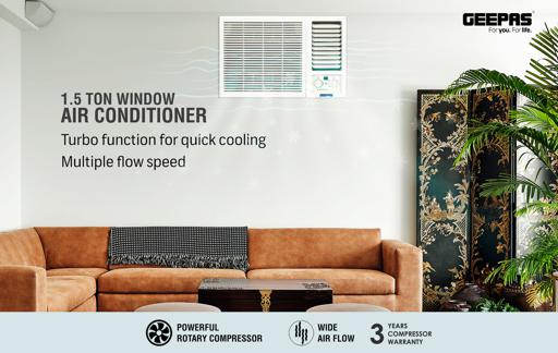 display image 4 for product 1.5 Ton Window Air Conditioner, Washable Filter, GACW1878TCU | 18000BTU | 360 Air Delivery | Low Noise & Auto Restart | 3 Speed, Cool/Fan/ Dry Mode