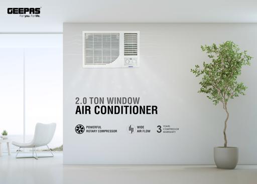 display image 1 for product 2.0 Ton Window Air Conditioner, Washable Filter, GACW2488TCU | 24000BTU | 360° Air Delivery | Low Noise & Auto Restart | Energy Saving | 3 Speed, Cool/Fan/ Dry Mode