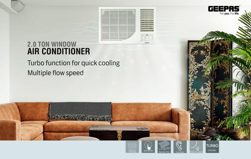 display image 2 for product 2.0 Ton Window Air Conditioner, Washable Filter, GACW2488TCU | 24000BTU | 360° Air Delivery | Low Noise & Auto Restart | Energy Saving | 3 Speed, Cool/Fan/ Dry Mode