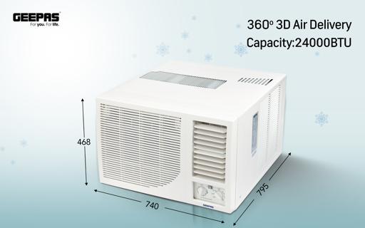display image 3 for product 2.0 Ton Window Air Conditioner, Washable Filter, GACW2488TCU | 24000BTU | 360° Air Delivery | Low Noise & Auto Restart | Energy Saving | 3 Speed, Cool/Fan/ Dry Mode