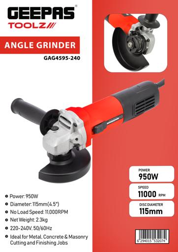 display image 6 for product Angle Grinder, With 950W Power, GAG4595-240 | Speed: 11000RPM | Disc Diameter: 115mm | Ideal for Metal, Concrete & Masonry Cutting And Finishing Jobs