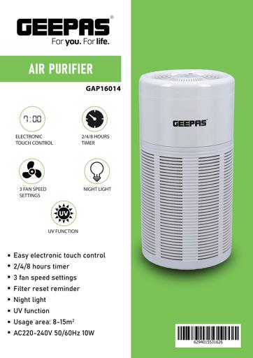 display image 13 for product Geepas GAP16014 Air Purifier - Touch Control with 3 Timer Functions & 3 Speed | Night Light & UV Function | Healthy Air | Ideal for Home, Hospitals, Bedroom, Office & More