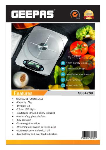 display image 7 for product Kitchen Weighing Scale High Accuracy Digital Display Weighing Scale GBS4209 Geepas