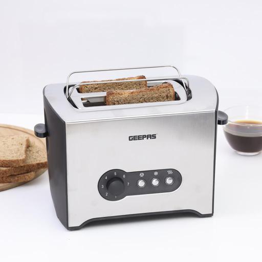 display image 1 for product Geepas 900W 2 Slice Toaster - Stainless Steel Bread Toaster with High Lift Function – Reheat| Defrost Function |Lift & Lock Function, Wide 2 Slots