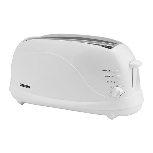 Geepas 1100W 4 Slices Bread Toaster - Crumb Tray, Cord Storage, 7 Settings with Cancel, Defrost & Reheat Function |Removable crumb tray |2 years’ warranty hero image