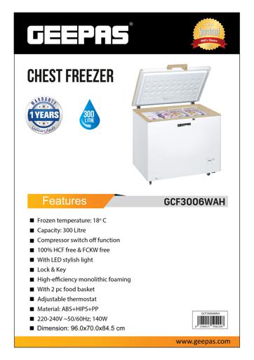 display image 12 for product Geepas 300L Chest Freezer - Portable 2Pcs Food Basket, Compact Refrigerator With Led Light