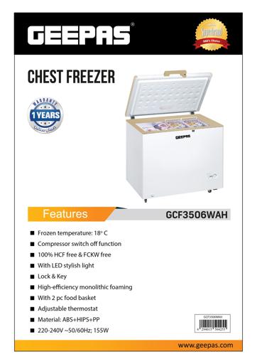 display image 15 for product Geepas 350L Chest Breezer 155W - Portable Refrigerator, 2Pcs Food Basket Freezer, Compact