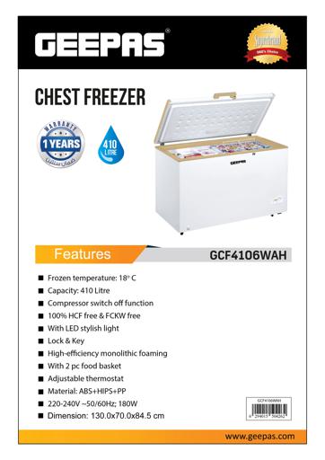 display image 15 for product Geepas 410L Chest Freezer - Portable 2Pcs Food Basket, Compact Refrigerator With Led Light