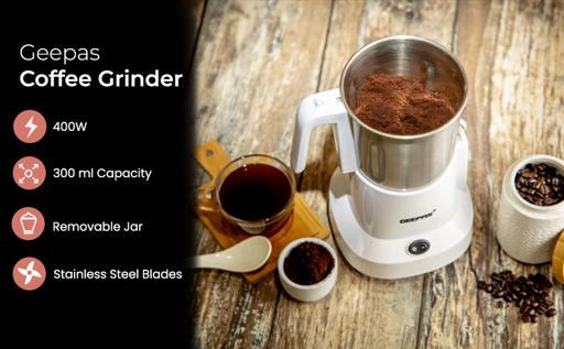 display image 2 for product Geepas Coffee Grinder - 450W Electric Grinder | Separate Stainless Steel Blades for Coffee Beans, Spices & Dried Nuts Grinding | Detachable Bowl |Large Capacity Mill 