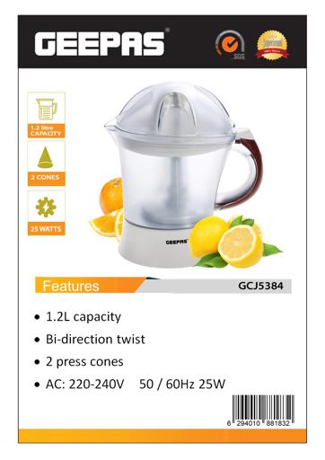 display image 9 for product Geepas 25 Watt Citrus Juicer - Quick, Healthy, Nutritious Juices - Effortless Juicer With 2 Cones