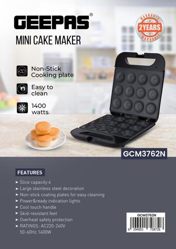 display image 15 for product Geepas GCM3762 12Pcs Mini Cake Maker 1400W - Non-Stick Plates, Power & Ready Light Indicators, Non-slip Feet | Cool Touch Hand | 2 Years Warranty