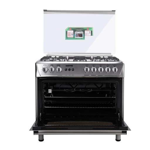 display image 1 for product Geepas 90*60 Cm Gas Cooking Range - 5 Gas Euro Type Burners, Cooling Fan Single Oven, Oven/Grill Function with Glass Lid | Perfect for Cook, Bake & Grill