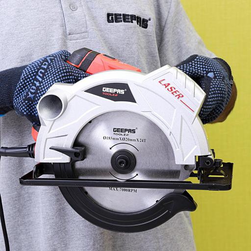 display image 1 for product Geepas GCS1500 1500W 185mm - Multi-Purpose Circular Saw, Bevel Angle Joint Cuts, 65mm Cutting Depth, Depth & Angle Adjustment | Ideal for Wood, Mild Steel & Plastic