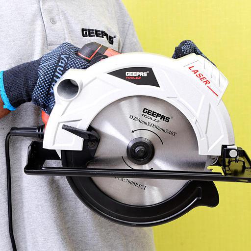 display image 1 for product Geepas GCS2000 2000W 235mm - Multi-Purpose Circular Saw, Bevel Angle Joint Cuts - 85mm Cutting Depth, Depth & Angle Adjustment | Ideal for Wood, Mild Steel & Plastic