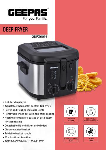 display image 10 for product Geepas GDF36014 Deep Fryer - Adjustable Temperature 130-190 with 30 Minute Timer & Indicator Light | Non-Stick Inner Pot | Perfect for French Fries, Chicken Wings
