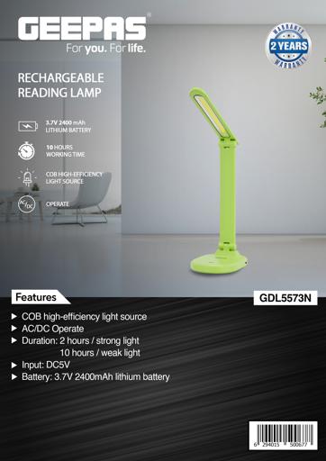 display image 21 for product Geepas GDL5573 Rechargeable LED Desk Lamp - Portable with Flexible Neck | 36 SMD LED with 6 Hours Continuous Working Dc 12V Socket 