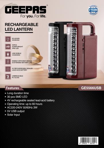 display image 22 for product 24 Mega Luminous LED's Rechargeable LED Lantern GE5566 Geepas