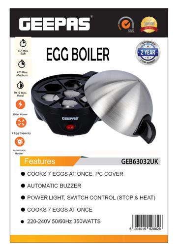 Geepas GEB63032UK 350W Egg Boiler - Egg Cooker, Measuring Cup with Egg  Piercer Included - Perfect Soft Medium & Hard Boiled Eggs - Up to 7 Egg  Capacity - 2 Year Warranty