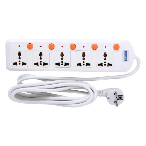 display image 0 for product Geepas 5 Way Extension Board Vde Plug With Individually On/Off Switch- Power Extension Socket