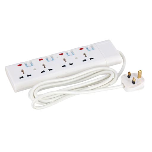 Extension Socket, 4 Ways, 3m Cord Length, GES4091 | Power Extension Socket | Multi Plug Power Cable | High Quality, Heavy Duty Power Switch hero image