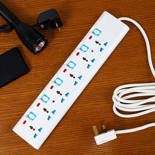 display image 3 for product Geepas 6 Way Extension Socket 13A - Extension Strip with 6 Led Indicators with Power Switches | 3 Meter Cord| Ideal for All Electronic Devices | 2 Years Warranty