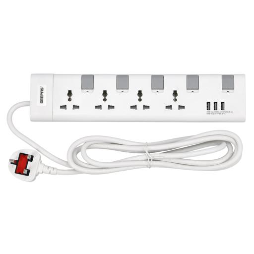 Extension Socket, 4 Ways, 3m Cord Length, GES4095 | Power Extension Socket | Multi Plug Power Cable | High Quality, Heavy Duty Power Switch hero image