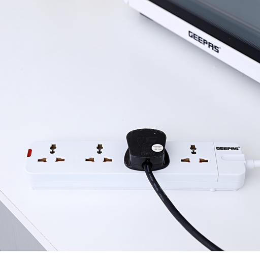display image 1 for product Geepas 3 Way Extension Socket 13A - Charge Multiple Devices with Child Safe, Extra Long Cord & Over Current Protected | Ideal For All Electronic Devices