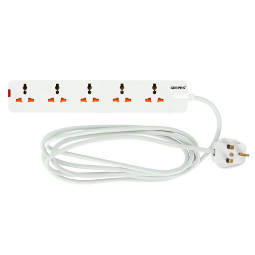 Geepas 5 Way Extension Socket 13A - Charge Mobile, Laptop, Washing Machine & More| Extra Long 3- meter Cord with Over Current Protected | 2 Years Warranty hero image