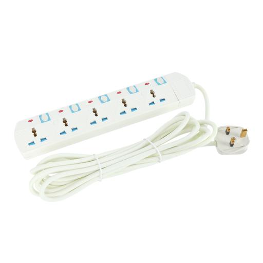 Geepas 5 Way Extension Socket -  5 Led Indicators with Power Switches | Extra Long 5m Cord with Over Current Protected | Ideal for All Electronics Devices hero image