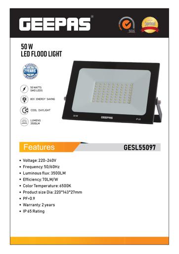 display image 7 for product 50W LED Flood Light, SMD LEDs Security Lights, GESL55097 | 6500K Daylight | 3500LM Flood Light | Flood Light for Patio, Garden, Backyard, Rooftop and More