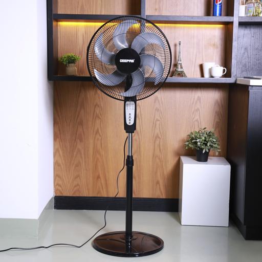 display image 2 for product Geepas GF21112 16" Stand Fan With Remote Control - 3 Speed, 6 Leaf Blade with Safety Grill, Adjustable Height  |7.5 Hours Timer | 2 Years Warranty