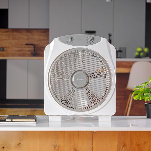 display image 1 for product Geepas GF21113 12'' Box Fan - 3 Speed, 60 Minutes Timer – Portable Personal Desk Fan with Powerful Copper Motor - Ideal for Office, & Home| 2 Year Warranty