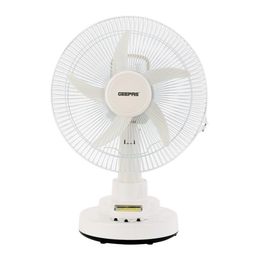 Geepas GF21118 12'' Rechargeable Fan - 2 Speed Settings with 6 Hours Continuous Working & 24 Hours LED Light | 5000 Mah Battery | Ideal for Office, Home & Outdoor Use hero image