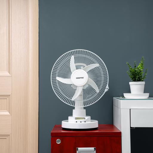 display image 5 for product Geepas GF21118 12'' Rechargeable Fan - 2 Speed Settings with 6 Hours Continuous Working & 24 Hours LED Light | 5000 Mah Battery | Ideal for Office, Home & Outdoor Use