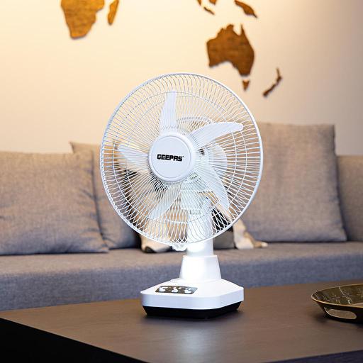 display image 7 for product Geepas GF21118 12'' Rechargeable Fan - 2 Speed Settings with 6 Hours Continuous Working & 24 Hours LED Light | 5000 Mah Battery | Ideal for Office, Home & Outdoor Use