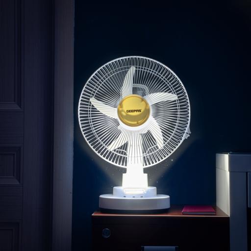 display image 3 for product Geepas GF21118 12'' Rechargeable Fan - 2 Speed Settings with 6 Hours Continuous Working & 24 Hours LED Light | 5000 Mah Battery | Ideal for Office, Home & Outdoor Use