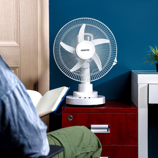 display image 7 for product Geepas GF21118 12'' Rechargeable Fan - 2 Speed Settings with 6 Hours Continuous Working & 24 Hours LED Light | 5000 Mah Battery | Ideal for Office, Home & Outdoor Use