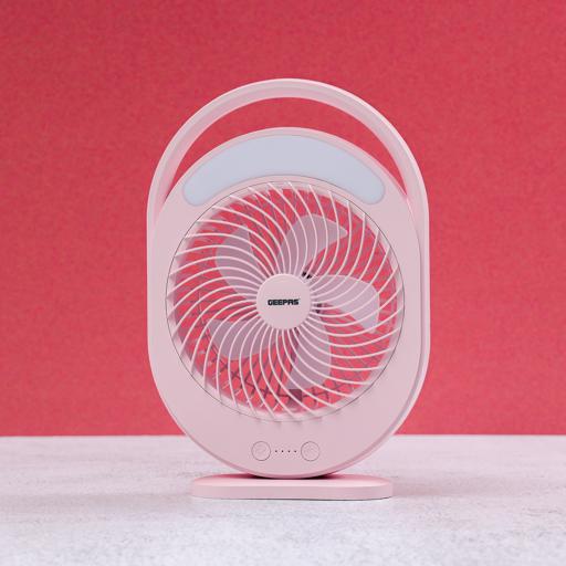 display image for Rechargeable 6" Fan, USB Rechargeable Mini Fan GF21158 | 3 Speed Setting | Lithium-Ion Battery | 12 Hours Operating Time | LED Night Light | Overcharge & Over Discharge Protection