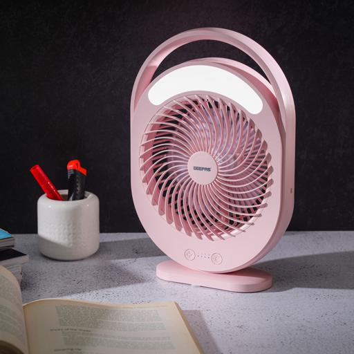 display image for Rechargeable 6" Fan, USB Rechargeable Mini Fan GF21158 | 3 Speed Setting | Lithium-Ion Battery | 12 Hours Operating Time | LED Night Light | Overcharge & Over Discharge Protection