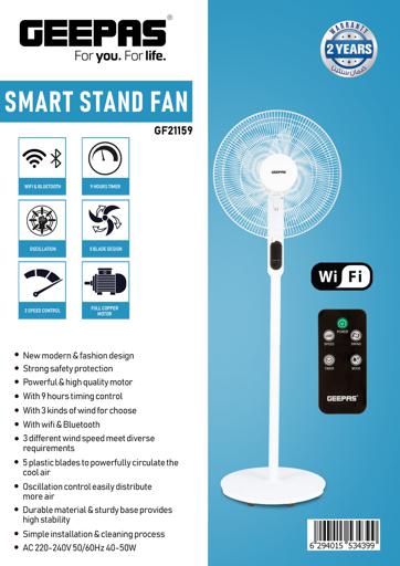 display image 15 for product Smart Stand Fan, Wi-Fi, Bluetooth & Oscillation, GF21159 | 9hrs Timer | 5 Blade Design | 3 Speed Control | Full Copper Motor | Strong Safety Protection | Ideal for Home & Office