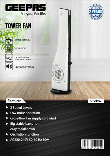 display image 14 for product Tower Fan, 3 Speed Control, Oscillation Function, GF21167 | Low noise operation fan | Portable Tower Fan | Portable Standing Floor Fan for Bedroom, Home & Office