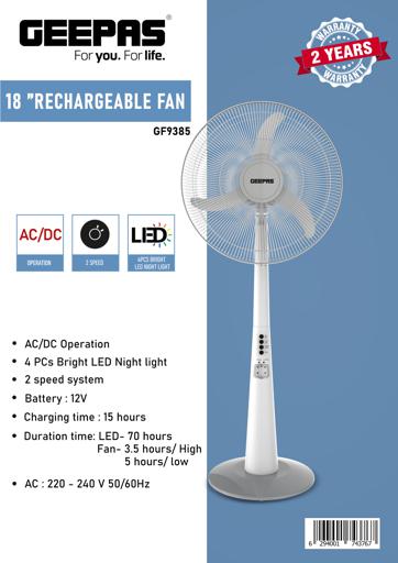 display image 8 for product Geepas Rechargeable Oscillating Fan With Led Lights