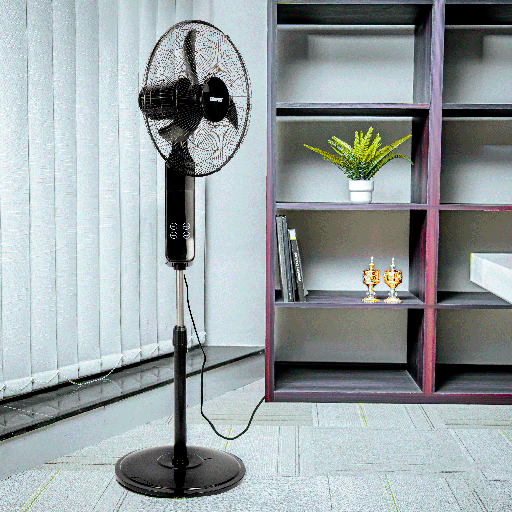 display image 1 for product Geepas GF9466 16" Stand Fan With Remote Control 50W - 3 Speed, 5 Leaf Blade, Adjustable Height & Tilt Setting With Led Display | Auto Off | 2 Years Warranty