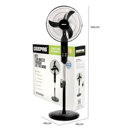 display image 20 for product Geepas GF9466 16" Stand Fan With Remote Control 50W - 3 Speed, 5 Leaf Blade, Adjustable Height & Tilt Setting With Led Display | Auto Off | 2 Years Warranty