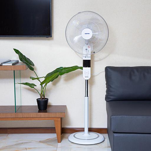 display image 1 for product Geepas 16" Stand Fan With Remote Control 50W - 3 Speed, 5 Leaf Blade, Adjustable Height & Tilt