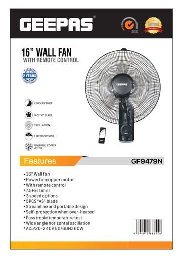 display image 9 for product Geepas 16-Inch Wall Fan 60W - 3 Speed Settings with 7.5 Hours Timer | Wide Oscillation & Oveheat Protectio| Ideal for Home, Green House, Work Room or Office Use