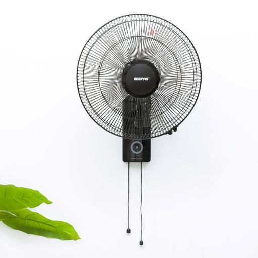 display image 1 for product Geepas GF9483 16-Inch Wall Fan - 3 Speed Settings with 2 Pull String Cords | 5 Leaf Blades | Perfect for Home, Work Room or Office Use | 2 Year Warranty
