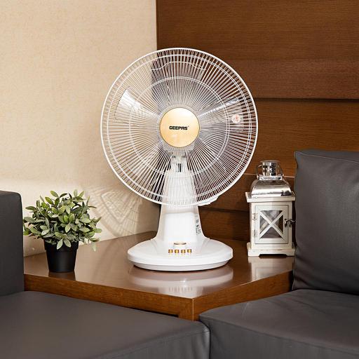display image 1 for product Geepas GF9625 16-Inch Table Fan - 3 Speed Settings with Wide Oscillation | 5 Leaf AS Blade for Cool Air |Perfect for Desk, Home or Office Use | 2 Years Warranty