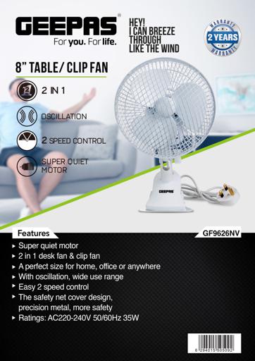 display image 27 for product 2-in-1 Desk Fan, Clip Fan with Oscillation, GF9626N | Safety Grill | Plastic Clip Fan with 3 Blades | 30W Powerful Motor | Ideal for Home, Office, Etc
