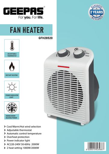 display image 8 for product Fan Heater with 2 Heat Setting, GFH28520 | Adjustable Thermostat | Cold/ Warm/ Hot Wind Selection | Overheat Protection | Power Indicator Light